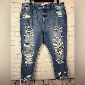KanCan Sadie Rainbow Thread Hi Rise Med Wash Distressed Relaxed‎ Leg Jean Sz 16w